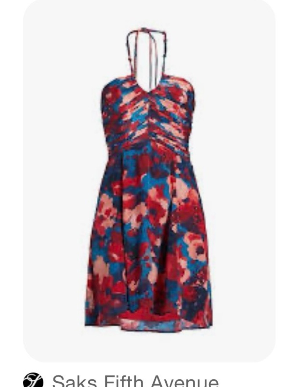 Maria Cher, Saks Fifth Avenue, Strapless Floral Dress in Blue, Red & Pink